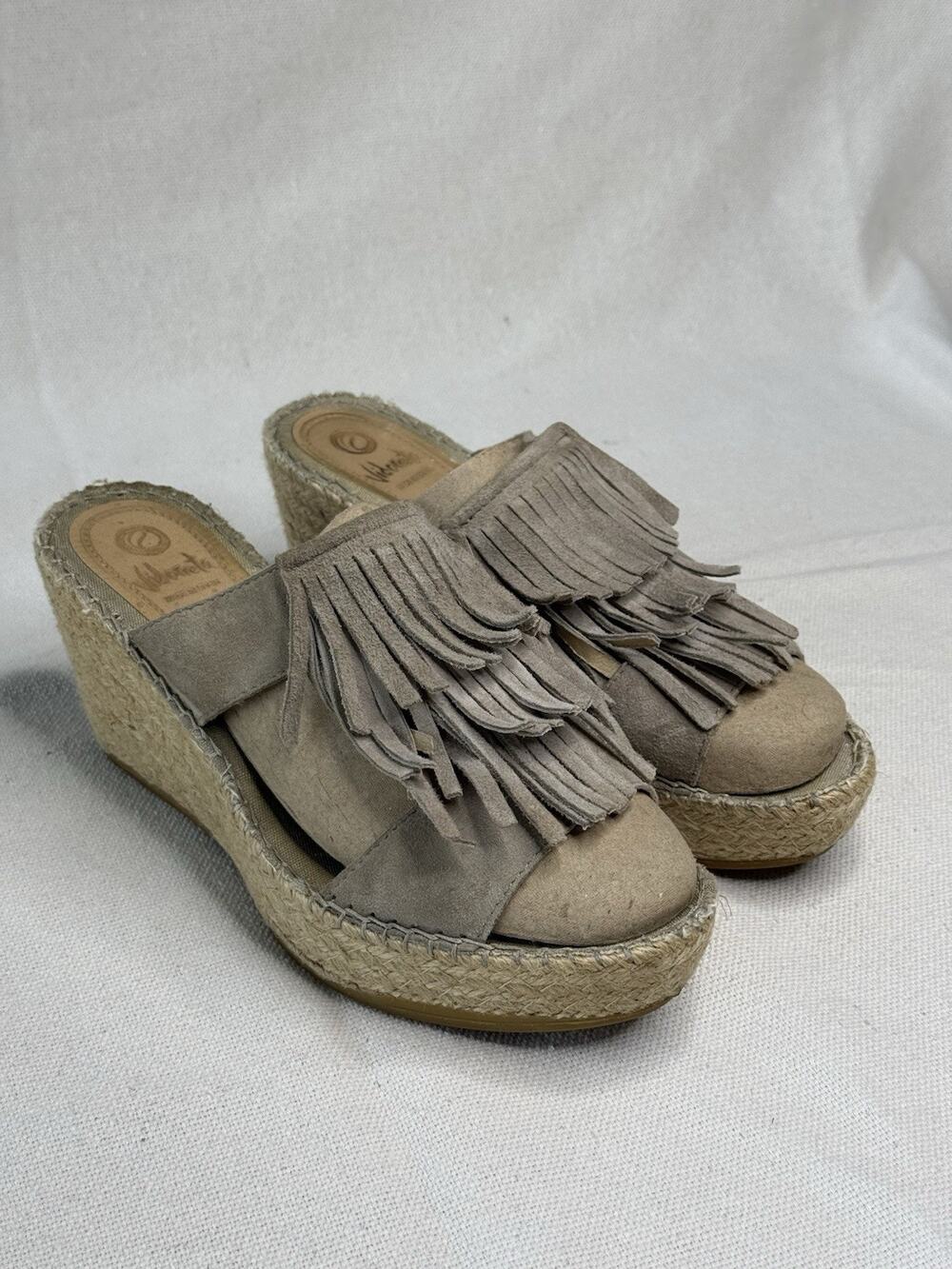 Vidarreta Sandal Beige Suede leather Heels Wedge Strappy Size 9 Made In Spain